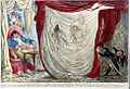 James Gillray: "Madame Tallien and the Empress Josephine dancing naked before Barrass in the winter of 1797 -- A fact!", Feb. 20th, 1805