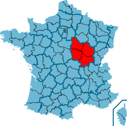 Ligging van Bourgogne in Frankrijk