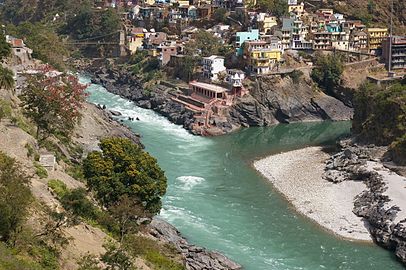 Saamvloei van die Bhagirathi en die Alaknanda-riviere, begin van die Ganges