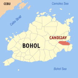 Mapa sa Bohol nga nagapakita kon asa nahimutangan ang Candijay