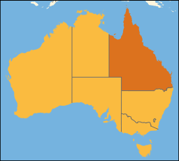 Queensland markerat på Australienkartan.
