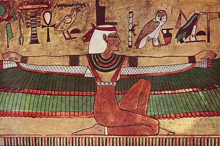 لوحة تصويرية تمثّل الإلهة المصرية القديمة إيزيس (1380–1385 ق.م)، كان الكهنة المصريين يرتدون الكتان الأبيض.