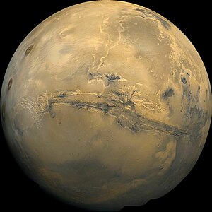 De Planéit Mars (Bild zesummegesat aus 102 Eenzelfotoen)