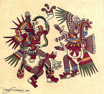 Quetzalcóatl y Tezcatlipoca, Códice Borbónico.