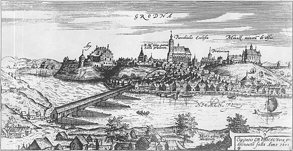 Город Гродно — гравюра Томаша Маковского. 1600 год