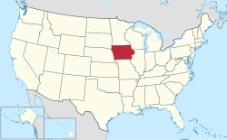 Yhdysvaltain kartta, jossa Iowa korostettuna