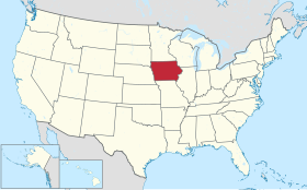 Karta SAD-a s istaknutom saveznom državom Iowa