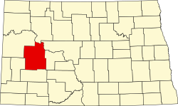 map of North Dakota highlighting Dunn County