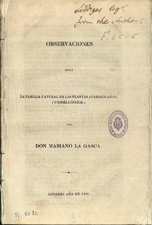 Observaciones sobre la familia natural de las plantas Aparasoladas (Umbelliferæ) (1826), por Mariano Lagasca    