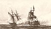An 1878 drawing depicting USS Enterprise fighting the Tripolitan polacca Tripoli