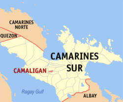 Mapa de Camarines Sur con Camaligan resaltado