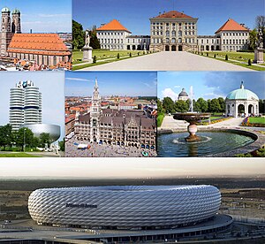 ساغدان سولا: The Munich Frauenkirche, the Nymphenburg Palace, the BMW Headquarters, the New Town Hall, the Munich Hofgarten and the آلیانز آرنا.