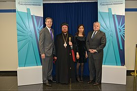 Ambassador Brownback, Archbishop Nicodemus, Murad, and Deputy Secretary Sullivan at the Ministerial (28749013267).jpg