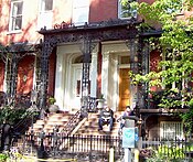 #3 & 4: Doorways of the Greek Revival townhouses, design attributed to Alexander Jackson Davis,[8] "one of America's most versatile 19th century architects"[133]