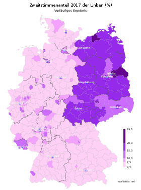 Andel andrestemmer (partistemmer) i valget til Forbundsdagen i 2017