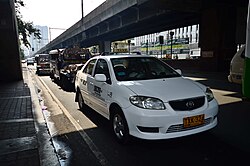 City taxis, which are mostly white, although there are some which are red, green, yellow or blue
