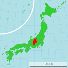 Japonijos žemėlapis su paryškinta Nagano prefektūra