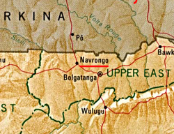 Location of Navrongo. Navrongo is in the north east of Northern Ghana, beside the Burkina Faso border.