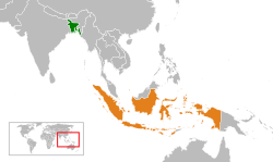 Peta memperlihatkan lokasiBangladesh and Indonesia
