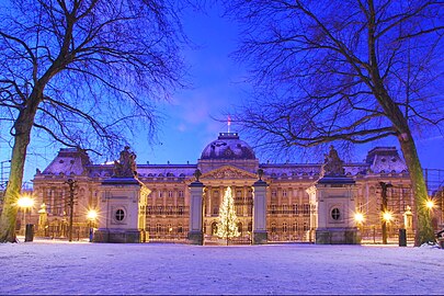 Краљевска палата зими из бриселског парка