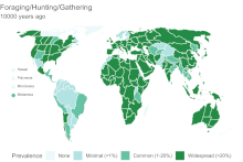 Una mappa globale che illustra il declino del foraggiamento/pesca/caccia/raccolta in tutto il mondo.