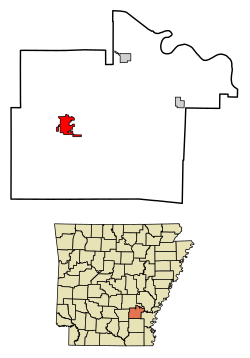 Location of Star City in Lincoln County, Arkansas.