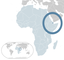 Djiboutin sijainti Afrikassa (merkitty vaaleansinisellä ja tummanharmaalla) ja Afrikan unionissa (merkitty vaaleansinisellä).