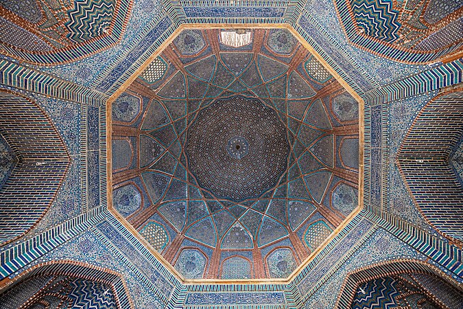 巴基斯坦沙贾汗清真寺的圆顶内饰。