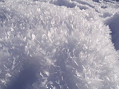 羊歯状結晶が見える積雪表面の霜