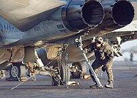 Inspection de la crosse d'appontage d'un F/A-18 Hornet