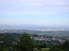The view, from the hills of Vaugneray, of Lyon and Mont Blanc