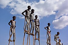 Second place: Banna children in Ethiopia with traditional body painting, playing on wooden stilts. Attribution: WAVRIK (CC-BY-SA 4.0)