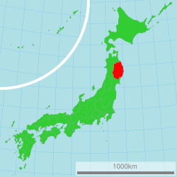 जापान के मानचित्र में इवाते चिन्हांकित
