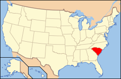 Kort over USA med South Carolina markeret