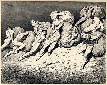 Dante'nin İlahî Komedya eserinin "Inferno" bölümünün 7. şarkısı. (Üreten: Gustave Doré)