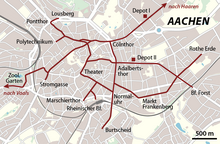 Karte des Streckennetzes der Aachener Pferdebahn