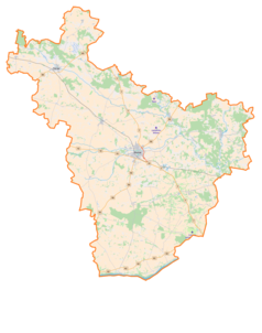 Mapa konturowa powiatu płońskiego, na dole znajduje się punkt z opisem „Czerwińsk nad Wisłą”
