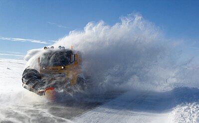 Snowplow working in the strong winds on the Saltfjell in Norway.