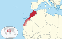 Description de l'image Morocco in its region (de-facto and disputed hatched).svg.
