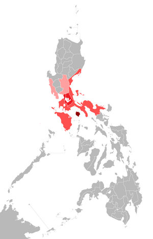   Észak-Tagalog dialektusok: Bulacan (Bulacan & Nueva Ecija) and Bataan (Bataan & Zambales).   Közép-Tagalog dialektusok: Laguna (Laguna & Rizal) and Manila or the Filipino language (Metro Manila).   Dél-Tagalog dialektusok: Batangas (Cavite & Batangas), Lubang (Mindoro), and Tayabas (Aurora, Camarines Norte, Camarines Sur, & Quezon).   Marinduque dialektusok (Marinduque). Source: [1]