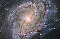 9. Ez a Hubble-felvétel a Messier 83 spirálgalaxis (más néven Déli Szélkerék-galaxis) fényes csillagainak és vastag porának szóródását mutatja. Ez az egyik legnagyobb és hozzánk legközelebbi sávos spirálgalaxis. Számos szupernóva-robbanásnak adott otthont (javítás)/(csere)