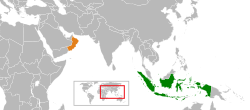 Peta memperlihatkan lokasiIndonesia and Oman