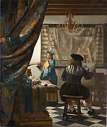 «Allegori over malerkunsten» eller «Maleren i sitt atelier» Ca. 1665/1666 Olje på lerret, 120 × 100 cm[40]