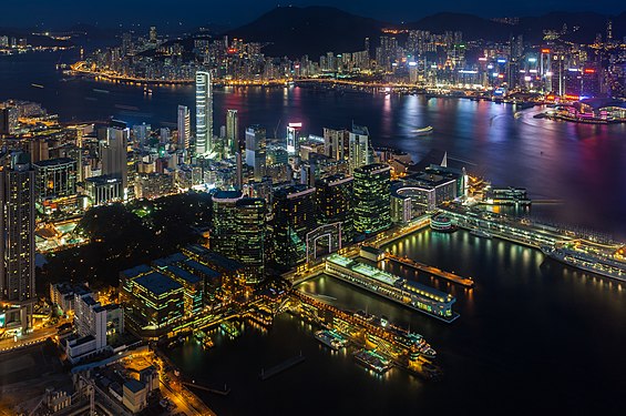 (Commons) View of the Victoria Harbour from Sky100, Hong Kong.