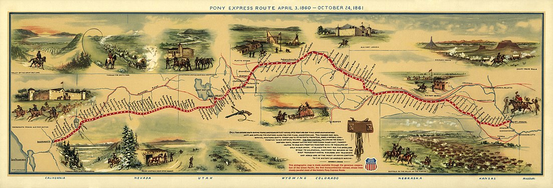 Mapa dibuixat per William Henry Jackson, possiblement a The Pony Express Goes Through (1935)