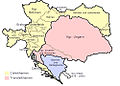 Az Osztrák–Magyar Monarchia 1914-ben. A rózsaszín terület a Magyar Királyság.
