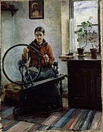 At the Spinning Wheel, óleo sobre tela, cerca de 1888
