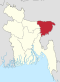Map indicating the extent of Sylhet Division within Bangladesh