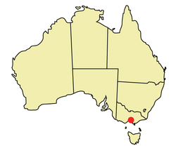 オーストラリアでのメルボルンの位置の位置図