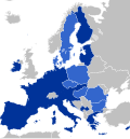 Kartet viser Eurosonen (mørkeblå) og øvrige EU-land
